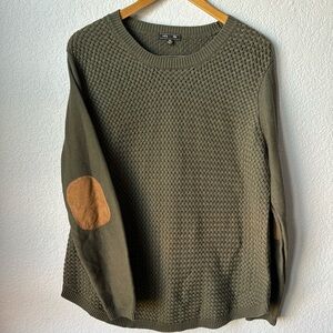LETY & Me olive green basket weave sweater with elbow patches sz XXL